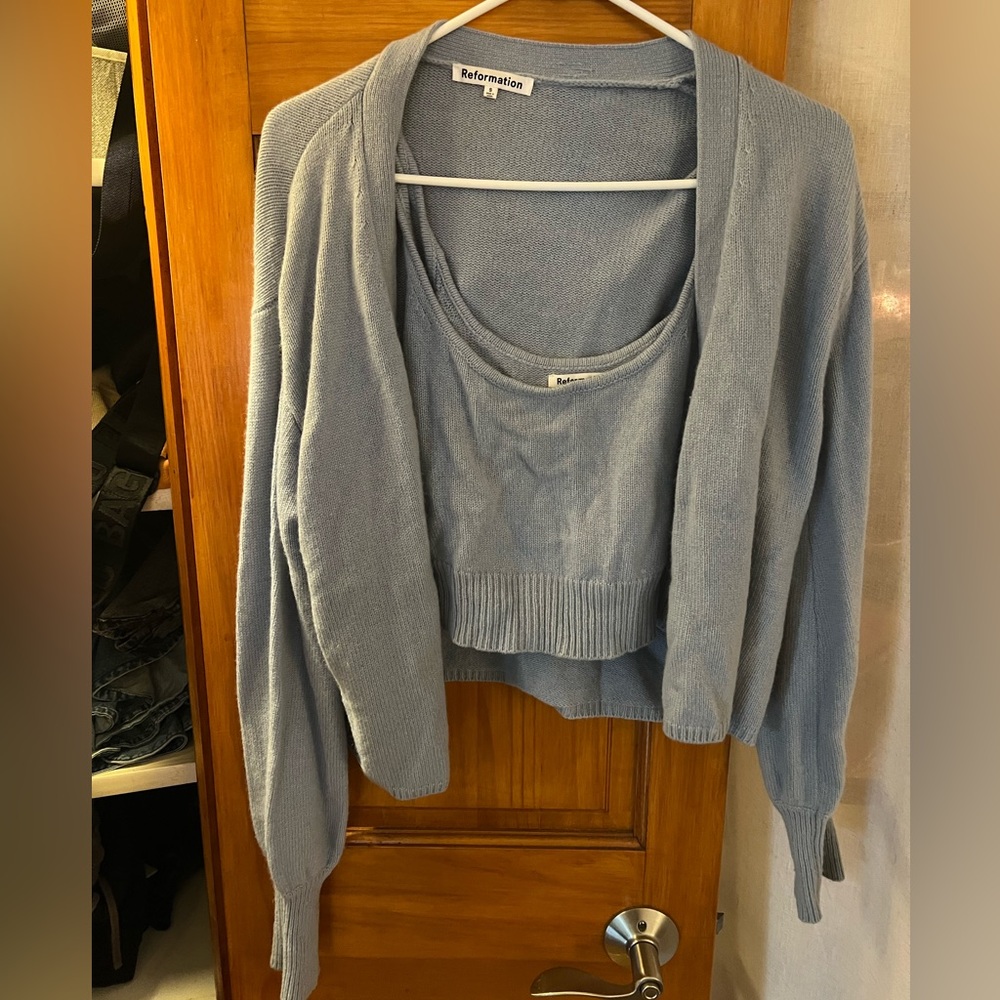Reformation Cashmere Powder Blue Sweater Set